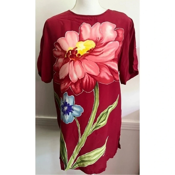 Diane Von Furstenberg • 100% Silk Red Floral Blouse - Picture 1 of 4